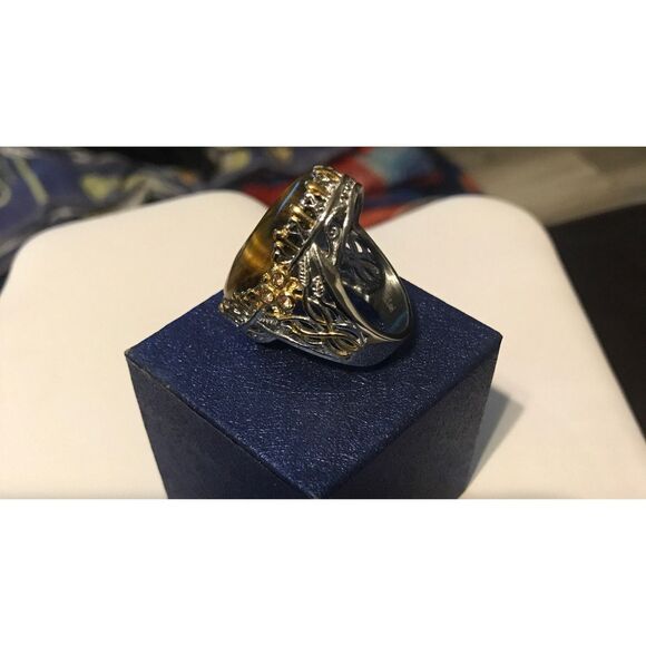 Gorgeous 30 Carat Genuine African Tiger Eye Gemstone Filigree Ring Sz 8 - Picture 3 of 5